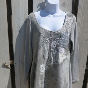RXB Embellished long sleeve gray top XL